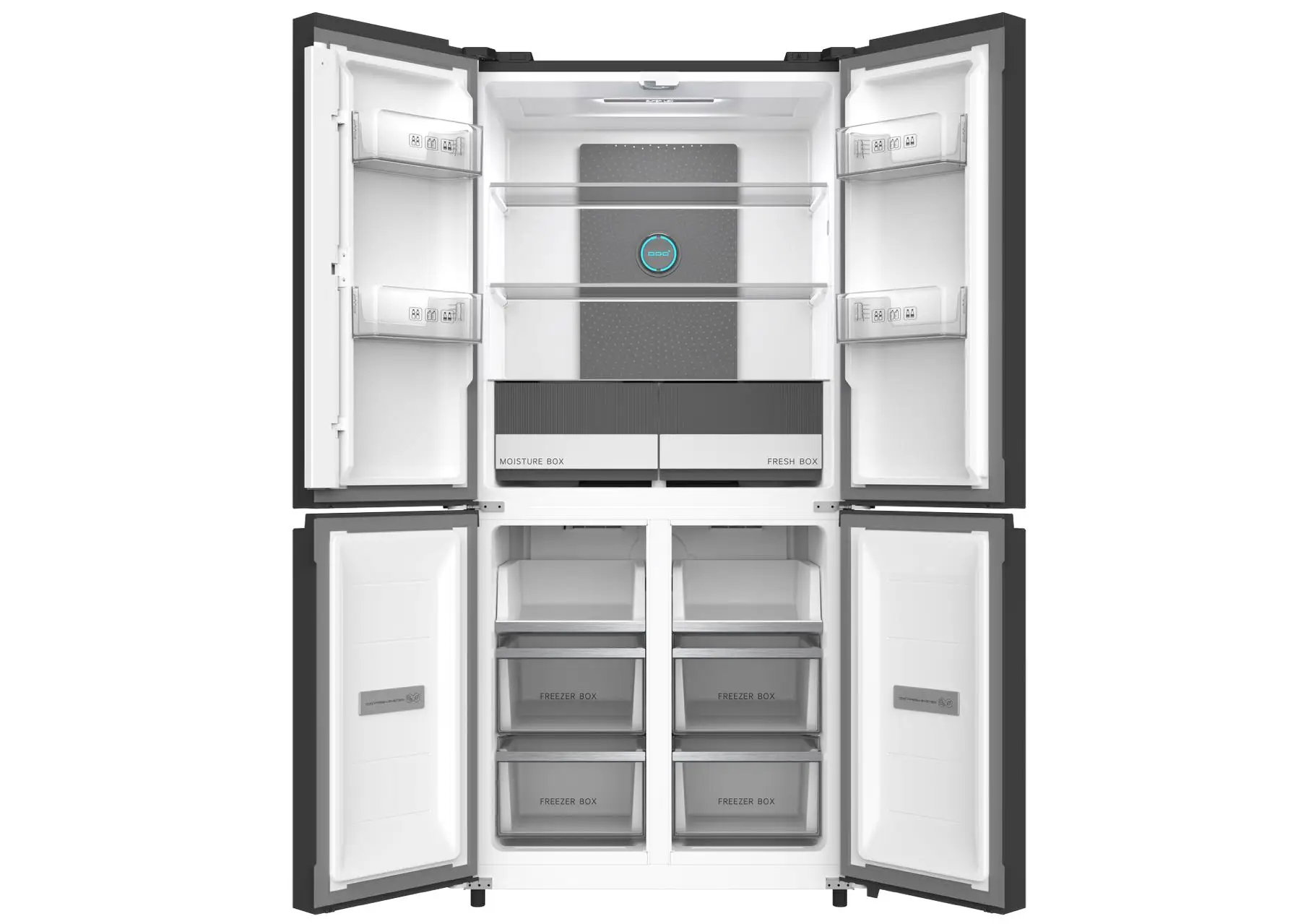 H 476L Large capacity 4-door fridges for home, Premium black glass panel refrigerator Luxury French doors
