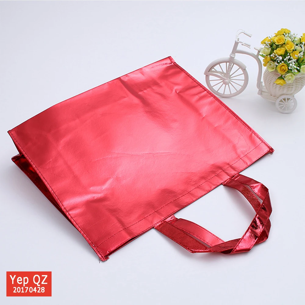 Promotional red color big size waterproof custom printing pp non woven shopping shoulder bag reutilizables for supermarket
