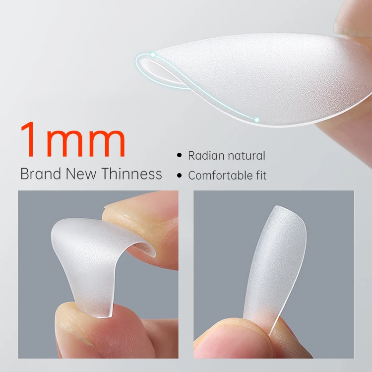 Quengel Artificial fingernails boxed frosted medium oval gel nail extension full cover gel x press on nail tips