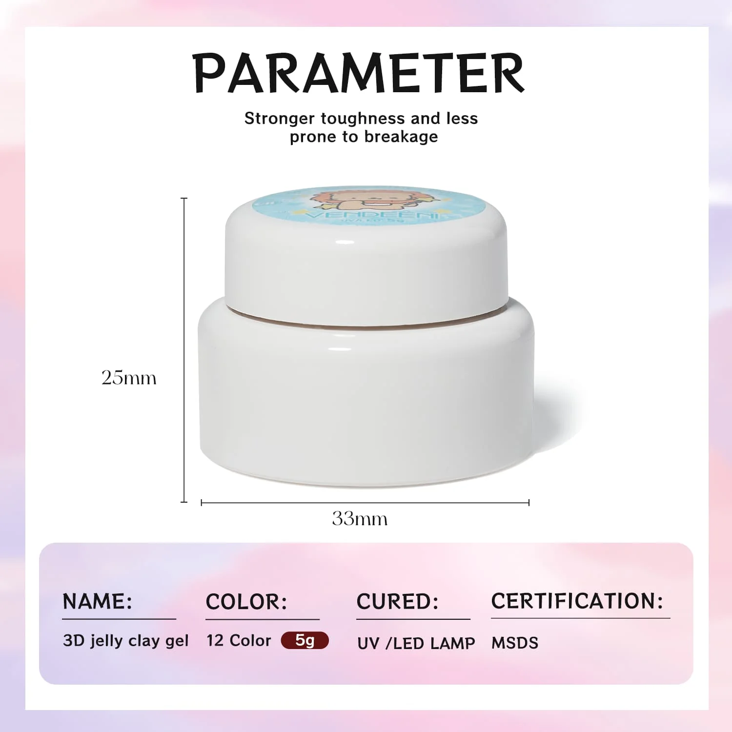 Vendeeni 12 colors rubber modelling carved gel diy shaping clay 3D jelly gel nail polish 5g non toxic gel nail art design