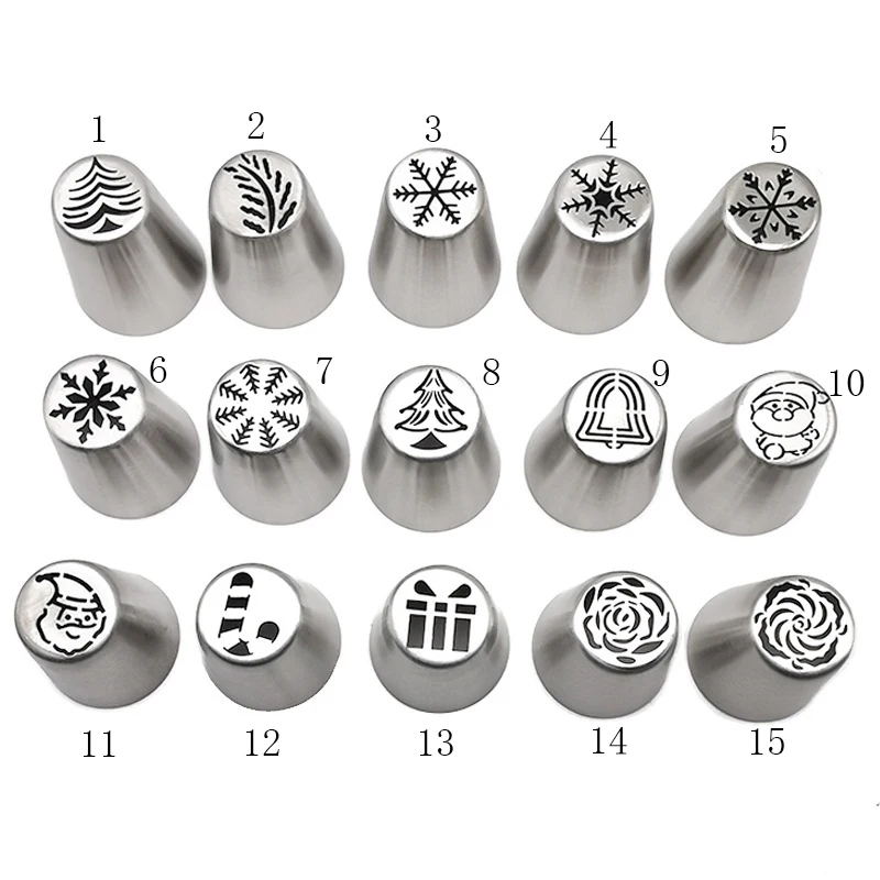 Wholesale Cake cookie Decorating Tools Stainless Steel Russian Icing Piping Nozzles Tips Set Christmas Nozzles Piping Tips