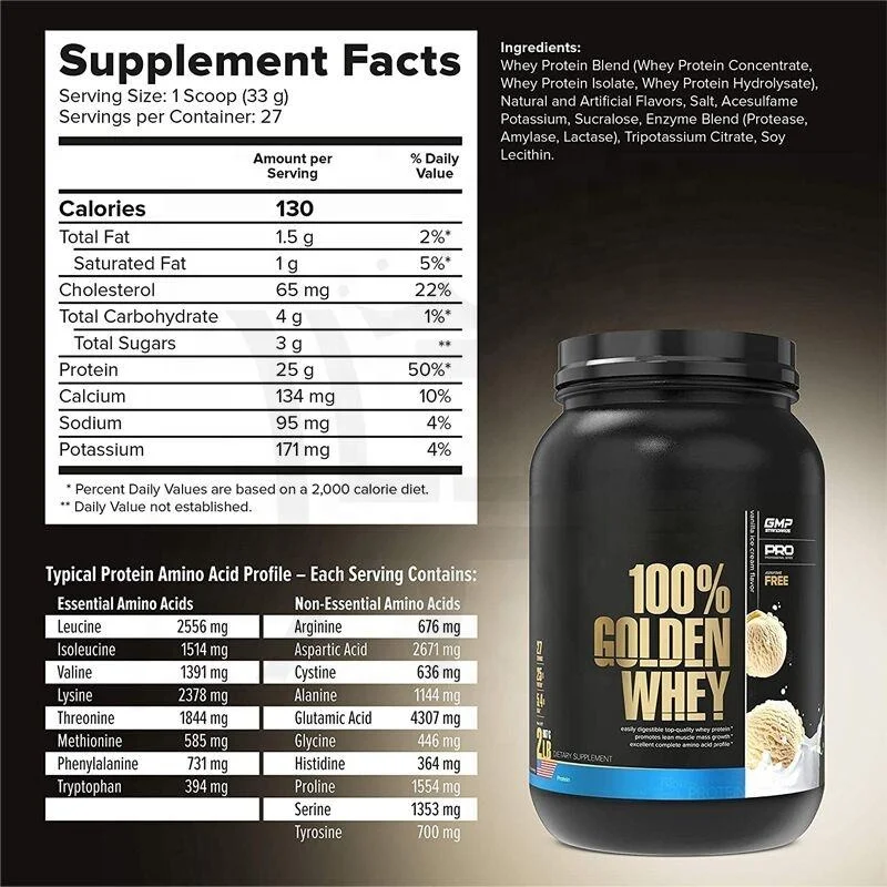 OEM 100% Premium Whey Protein Powder Serving Whey Hydrolysate Isolate Golden pre work out Whey Protein Powder