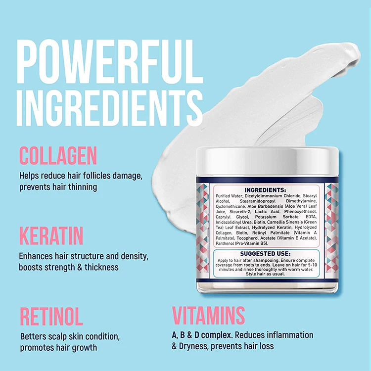 NATURAL INTENSIVE TREATMENT EFFECTIVE  COCONUT OIL RETINOL ALOE VERA MOISTURIZING ANTI FRIZZ POWERFUL COMPLEX KERATIN HAIR MASK