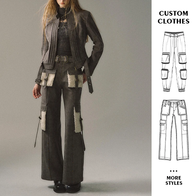 Custom OEM Manufacturer Vintage Pockets High Waist Streetwear baggy Casual ladies Long parachute Cargo Pant for women Trousers
