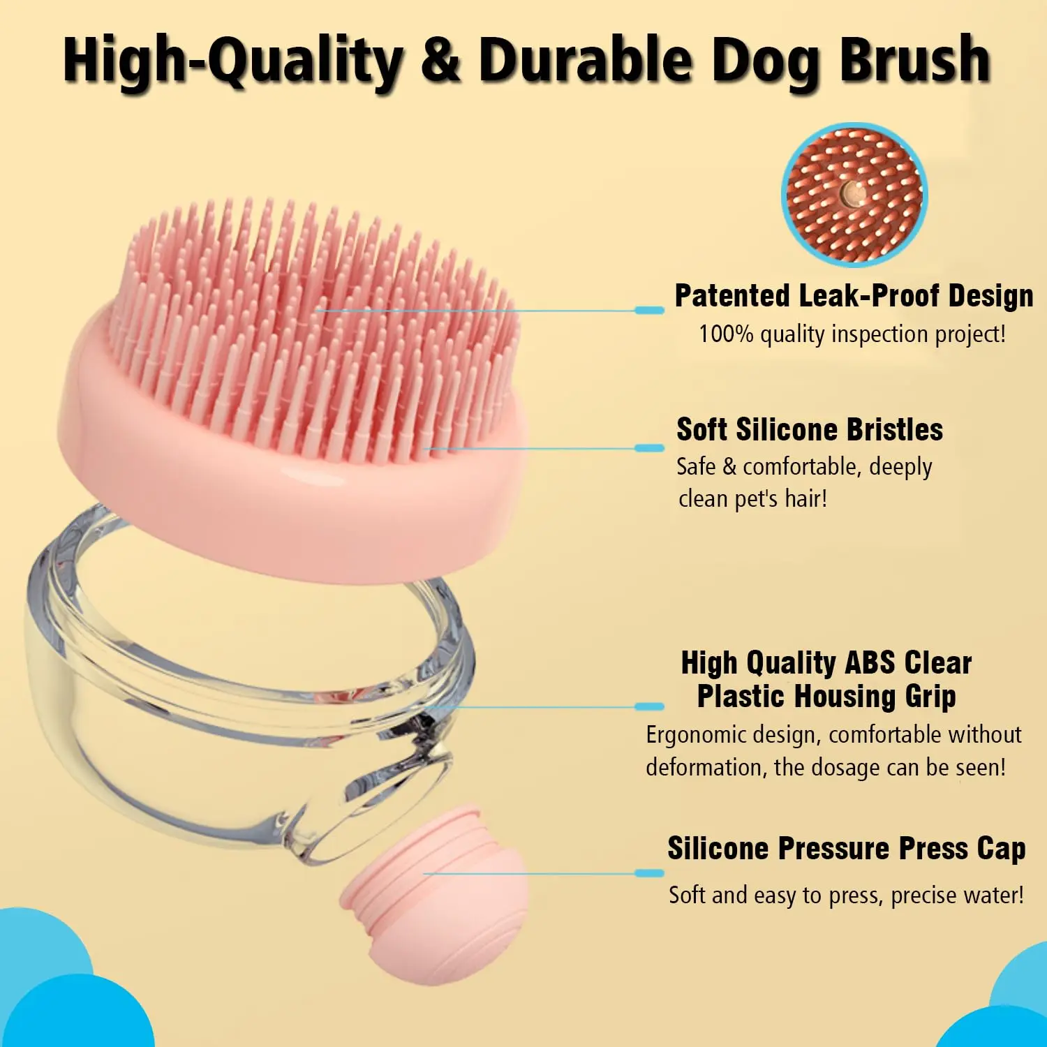 Soft Silicone Bristle Pet Grooming Tool Shower Shampoo Bath Brush Dog Shampoo Dispenser Massage Brush