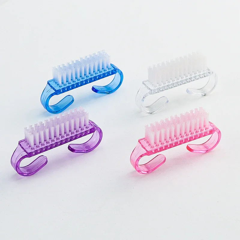 Durable nail cleaning brush for finger hot selling nylon mini nail brush duster pink purple blue transparent