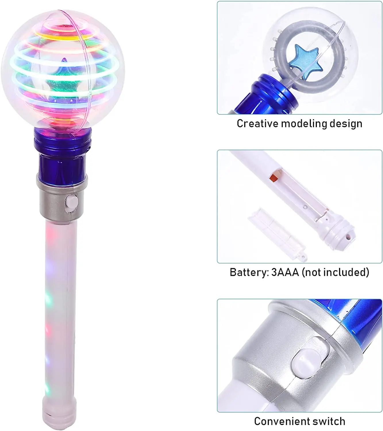 14 Inch LED Light up Magic Ball Toy Wand Flashing Wand Toy Light up Princess Wand Rotating Sensory Toy for Birthday Gift Party