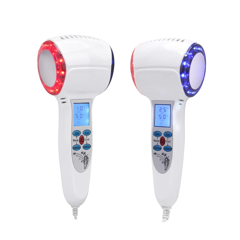 Hot and cold handheld double head hammer massager with heat head and led