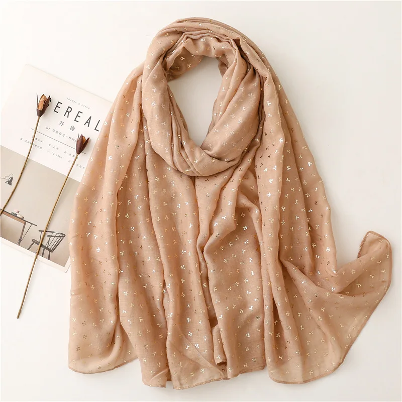 Fashion floral Gold Foil print scarf polyester women scarf