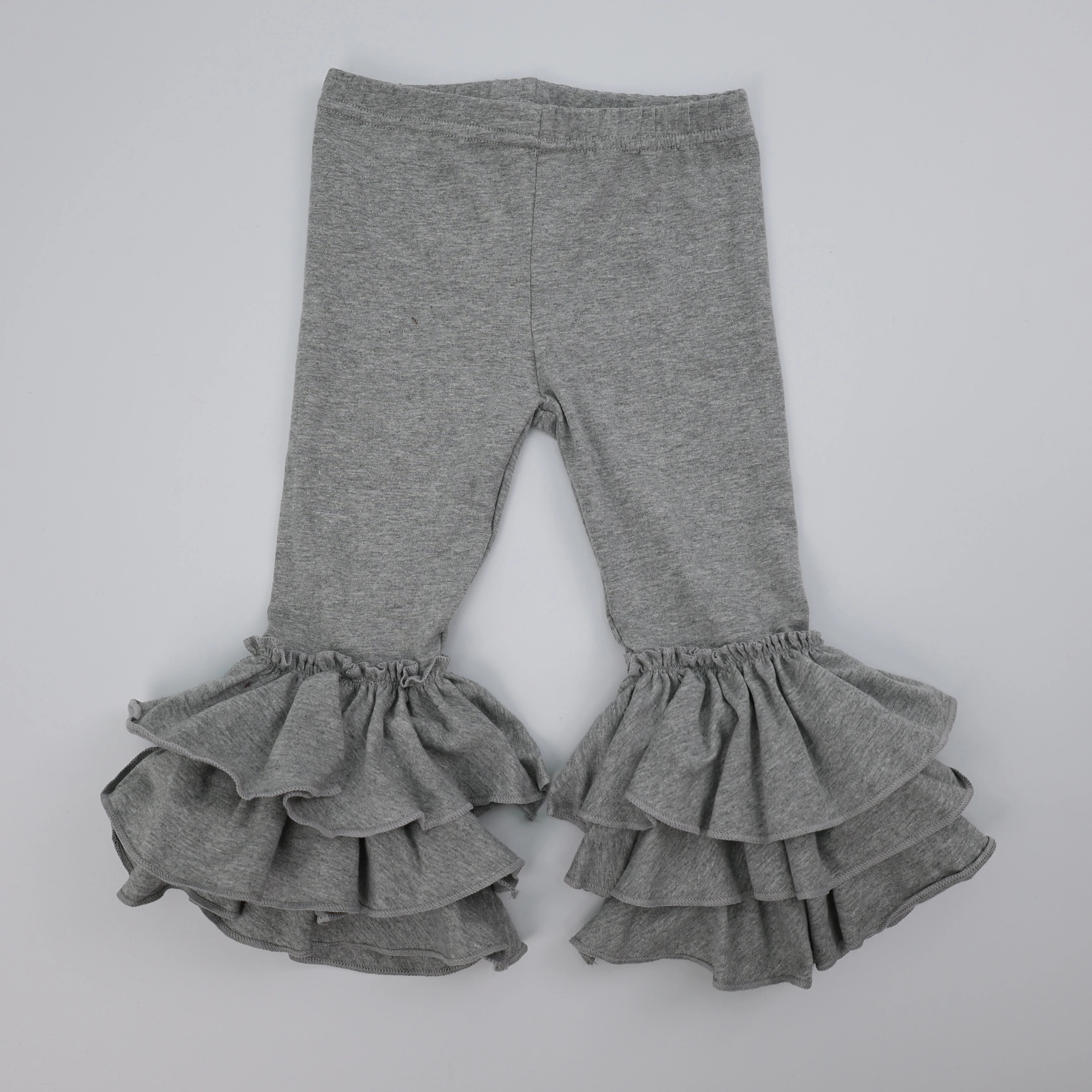 Qingli Oem Fashionable Baby Girls Boutique Solid Cotton Ruffle Pants Kids Infant Triple Ruffle Pants