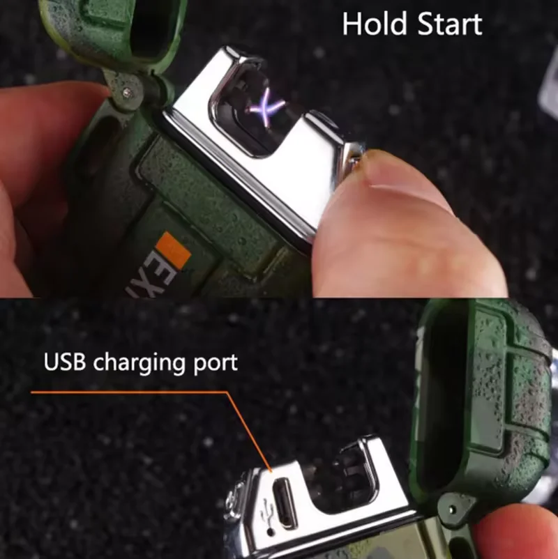 Outdoor Waterproof Double Arc Pulse Lighter Electric Plasma Windproof Cigarette Lighter USB Charging Electric Lighter