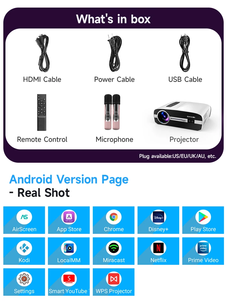 New 4k 1080p digital smart projector for cinema/PC/video game/advertising/KTV/meeting multimedia projector with microphone