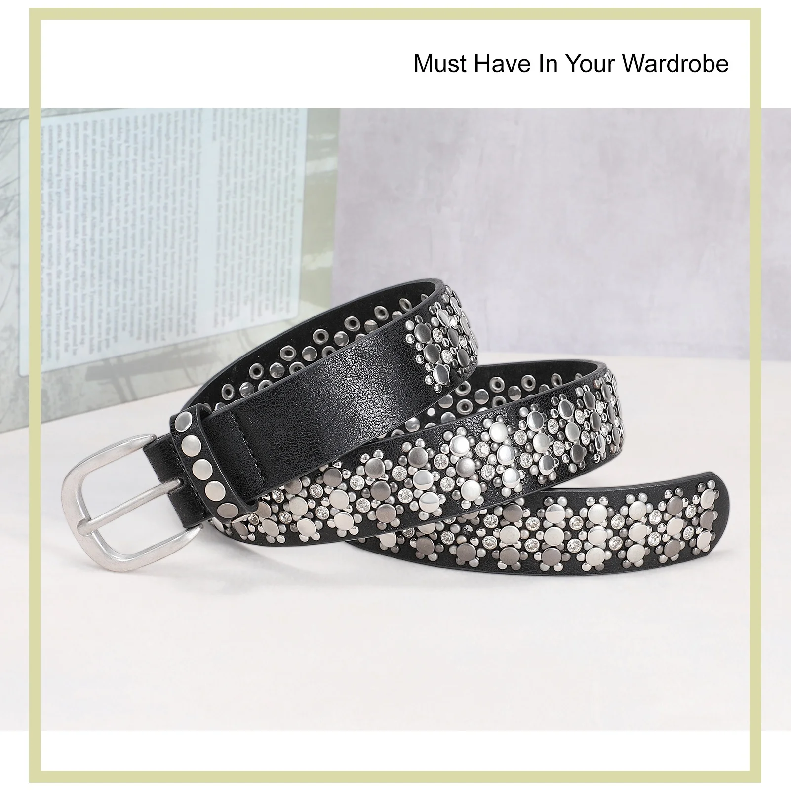 Hot Selling Women Leather Belt Shiny Leather Rivets Studded Punk Designer Fashion Belt