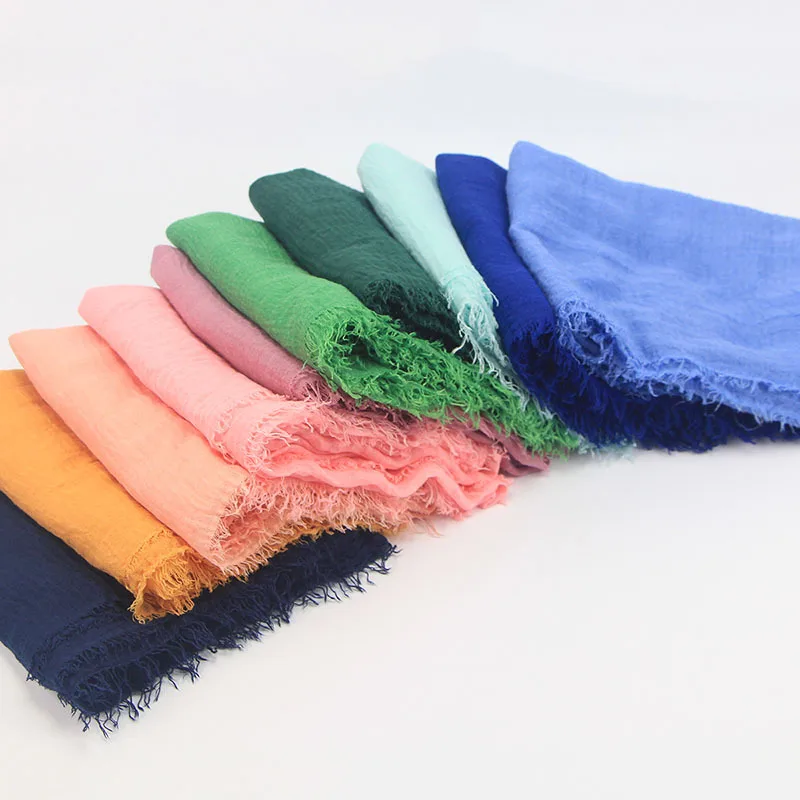 Classic Solid Color Micro Wrinkle 95*180 Cm Cotton Stylish Hijabs Scarfs 2021 Muslim Scarf Women Hijab