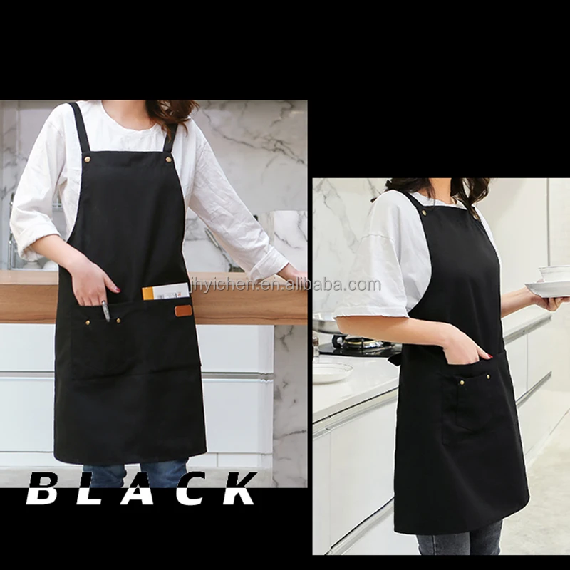 Fashion Halter Canvas Work Apron Kitchen Cooking Cleaning Apron Oil-resistant Custom Logo Housewarming Apron