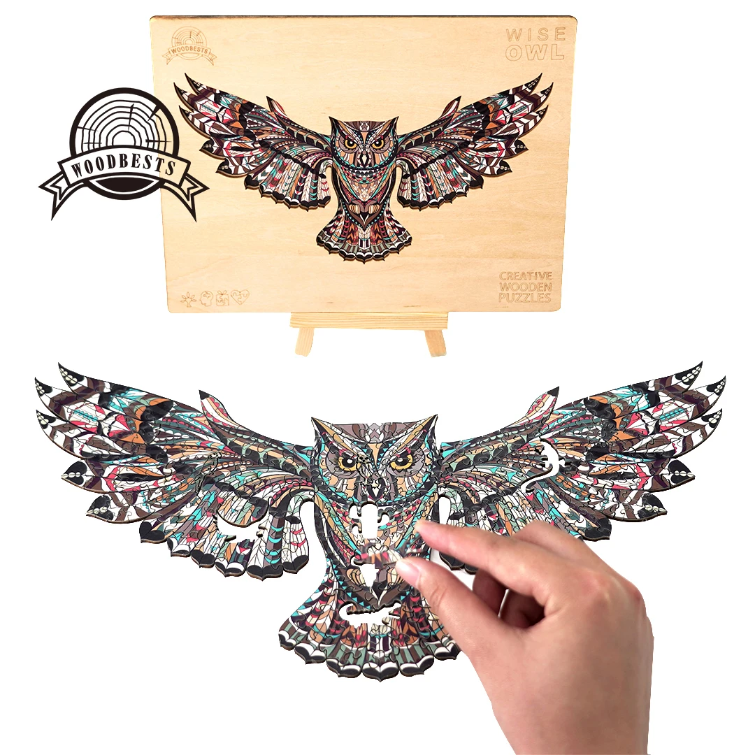 371pcs Cube shape  jigsaw custom puzzle 3D WISE OWL wooden puzzle kids wooden 3d puzzle jigsaw
