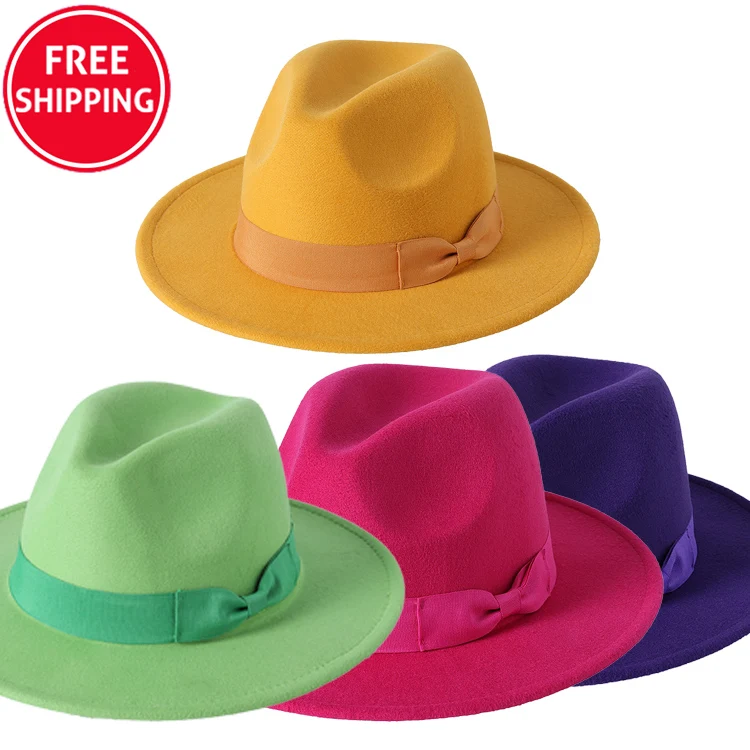 Autumn Winter British Style Vintage Church Hats Womens Felt Big Brim Fedora Hats