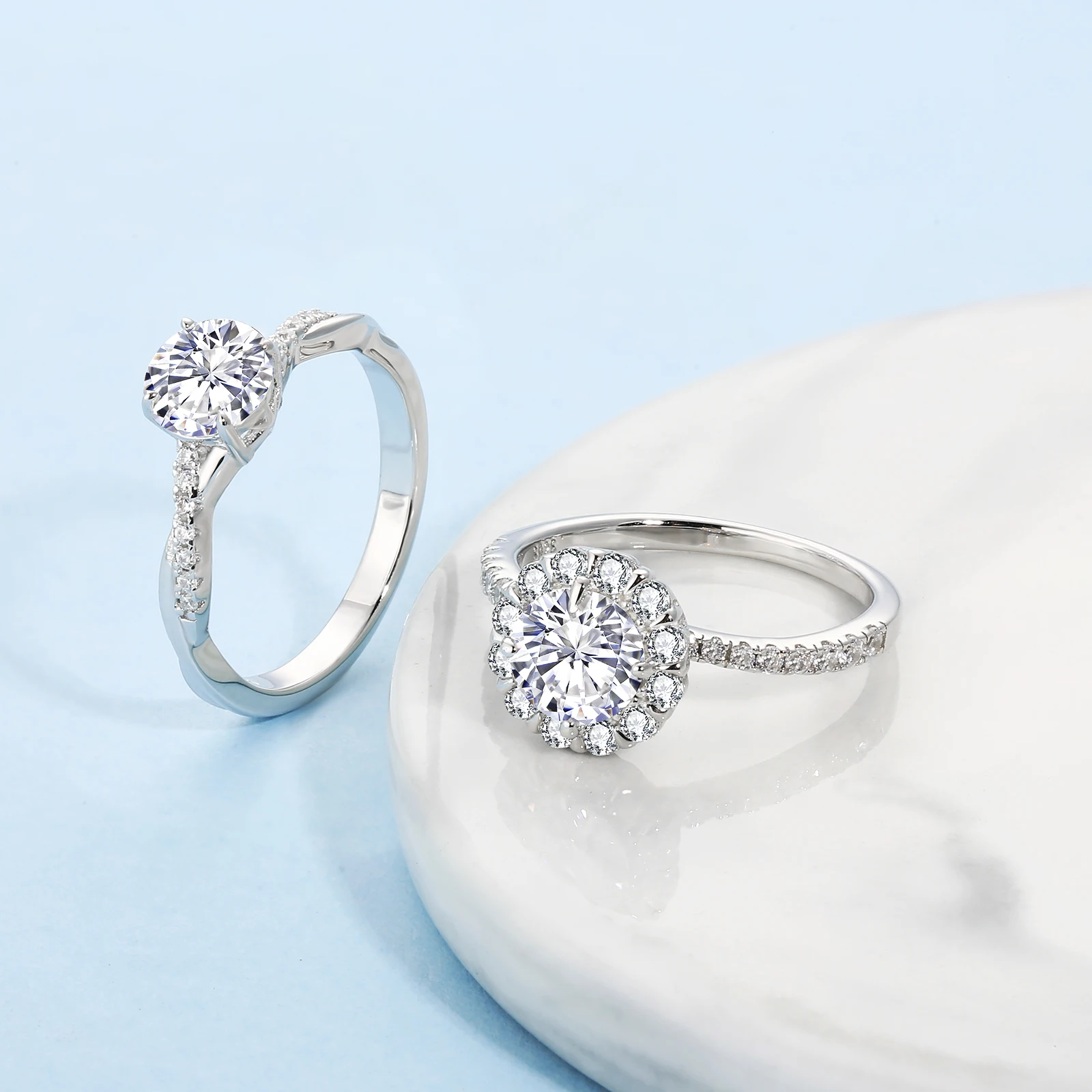 0.5CT/1CT/1.5 CT Lab Created Diamond Engagement Rings Wedding S925 Sterling Silver Ring Anniversary Moissanite Rings for Women