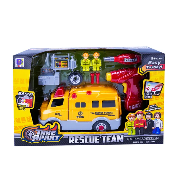 Wholesale customized   Take apart rescue toy car with light and sound tool toy