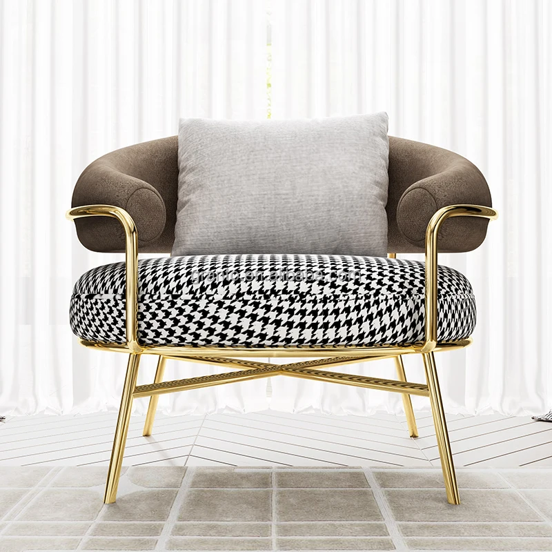 Modern Velvet Fabric Living Room Sofa Chair Hotel Aluminum Swivel Chaise Lounge Stainless Steel
