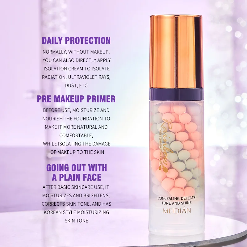 Natural Face Primer 3-Color Waterproof Whitening Foundation Makeup Isolation Cream Rainbow Effect