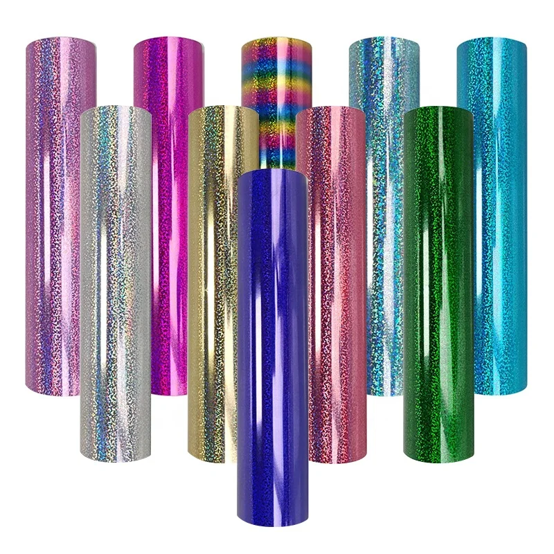 Shunaimei high quality pet film holographic Vinyl rainbow htv heat transfer vinyl for tshirt