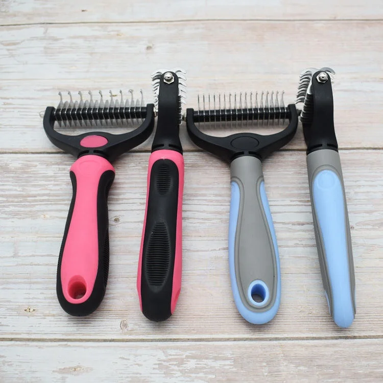 2024 Wholesale Pet Hair Remover Brush Grooming Brush Double Sided Shedding and Dematting Undercoat Rake Comb for Dogs and Cats