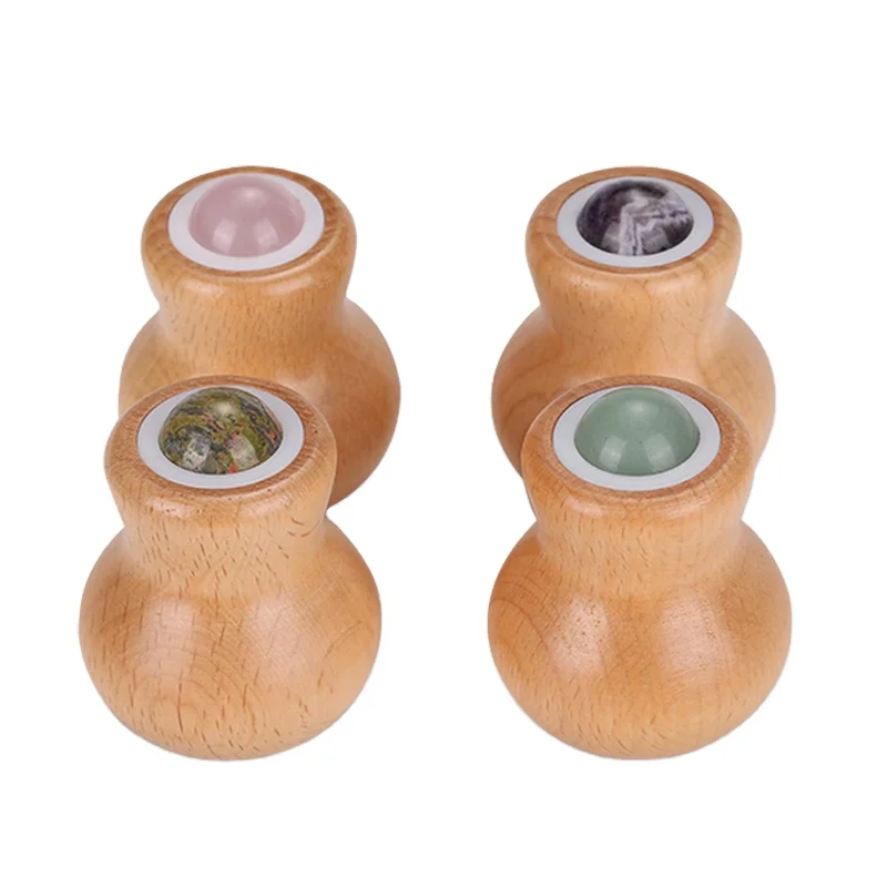 High quality wooden gourd shape real crystal face jade roller with box