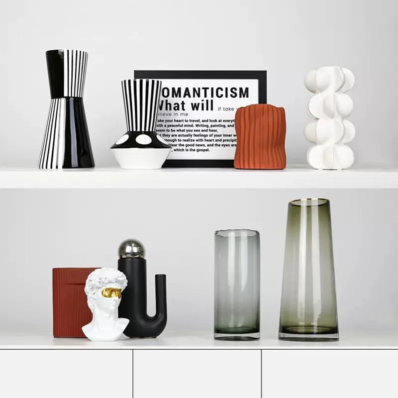 Creative Flower Vases Table Modern Art David Statue Head Maze Knot Black White Abstract Stripe Resin Sculptures Home Decoration