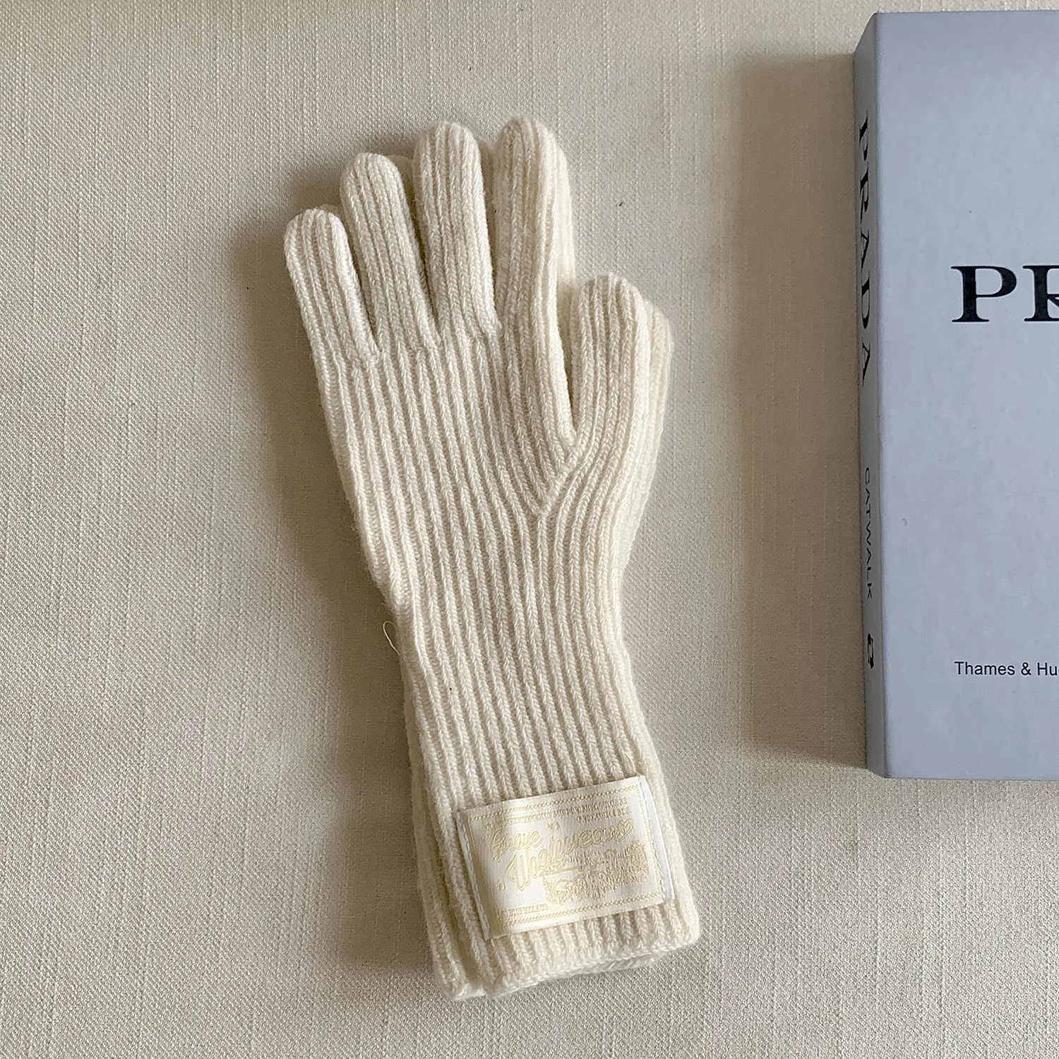 Personalized cashmere winter gloves touch screen features, knitted wool gloves, classic striped jacquard weave