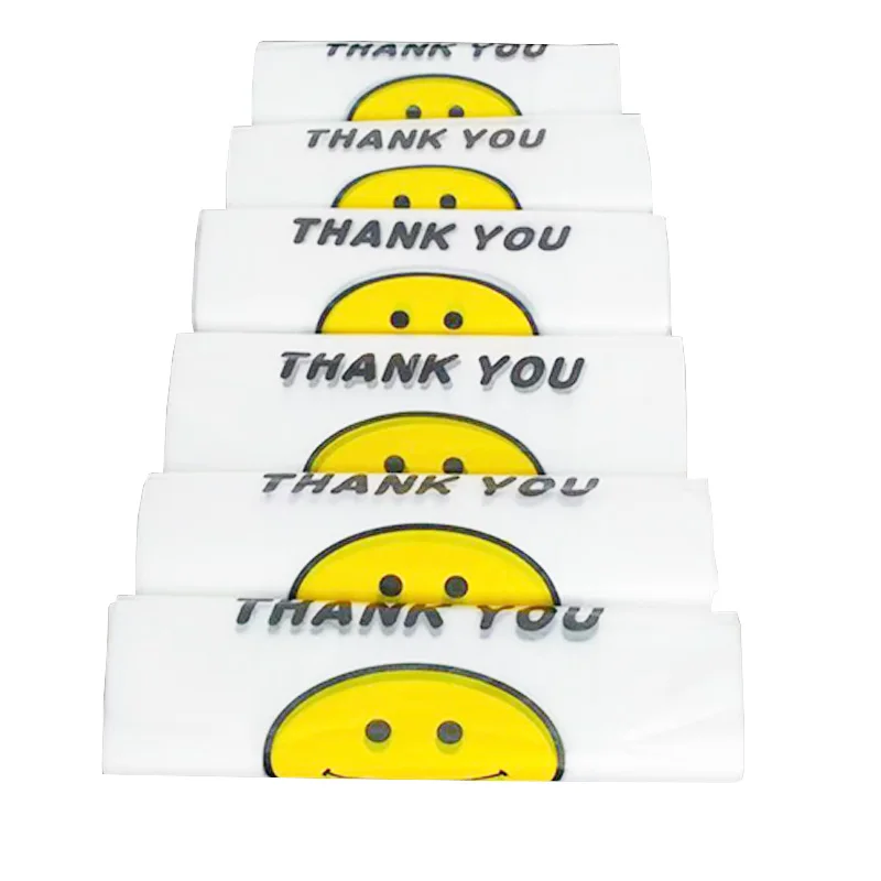 Wholesale Direct T-Shirt Vest Carrier Bag Clear PE LDPE Shopping Bag Customized Smiling Face Plastic Bag