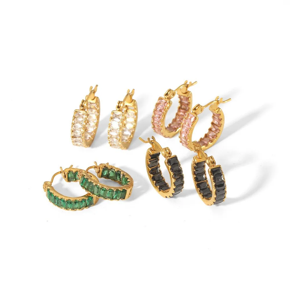 ERESI Summer Waterproof 18k Gold Plated Unique Hypoallergenic Stainless Steel Polished Vintage Square Coral Zircon Gear Earrings