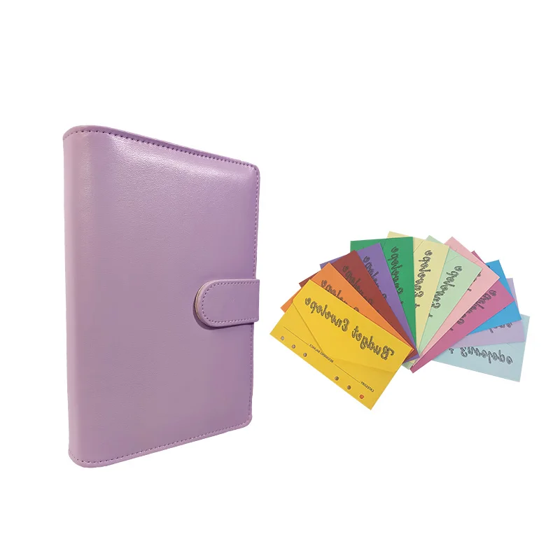 Macaron PU Leather Notebook 6 Rings Loose-leaf Binder Spiral Notebook Folder Cash Zippered Bag Ring Binder A6 With envelope