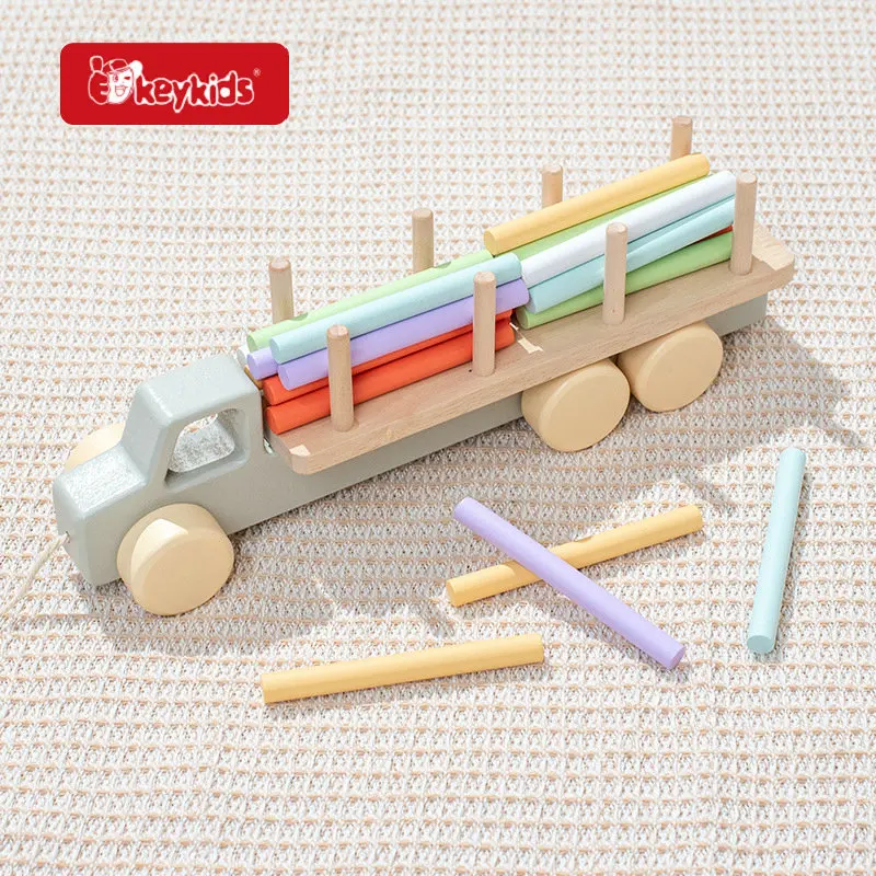 Most popular preschool baby wooden push pull toy with stacking sticks W05C163
