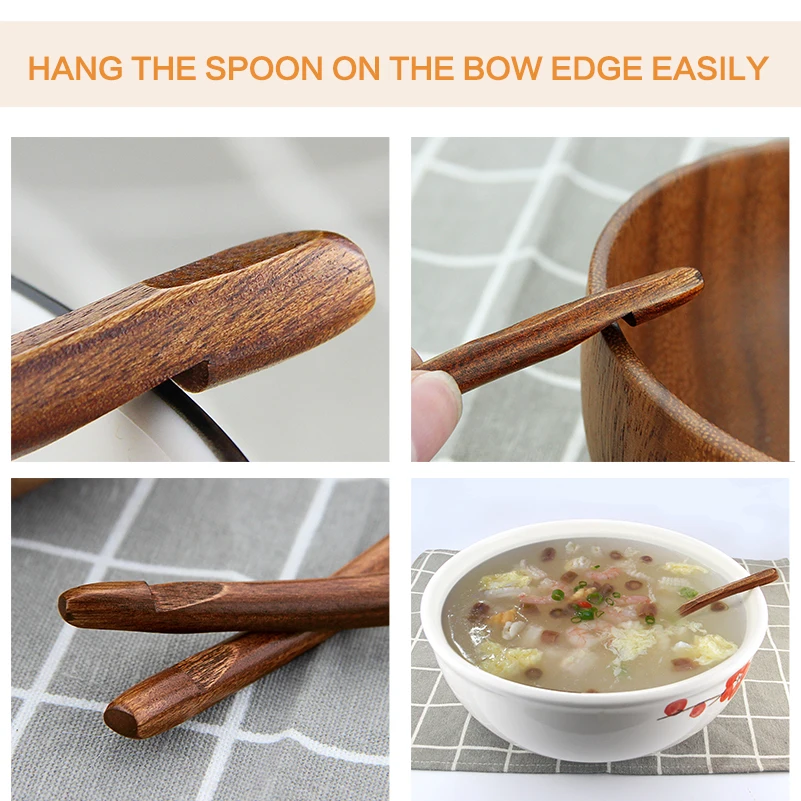 Wholesale Long Handle Non-slip Wooden Spoon Natural Wood Soup Serving Spoon Set