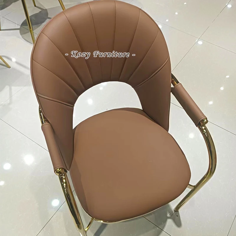 Dining chair Pu leather material customized size for entertainment facilities gold iron legs with armrest