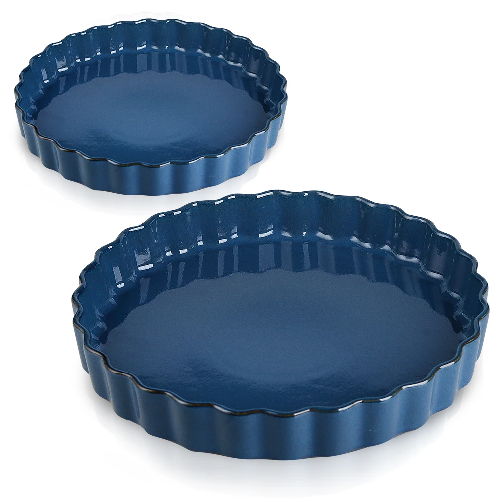 China Factory Wholesale Nordic Ceramic Round Fluted Tart Pan Easy To Clean Nonstick Quiche Pan