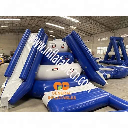 with its floating obstacle course, trampoline, climbing wall Water park