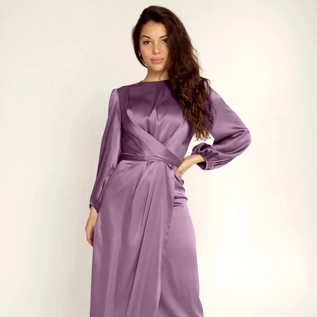 Muslim Custom Silk Abaya Qatar Dubai Abayas Set Long Sleeve Design Custom Muslim Abaya Silk Fabric Inside Wear