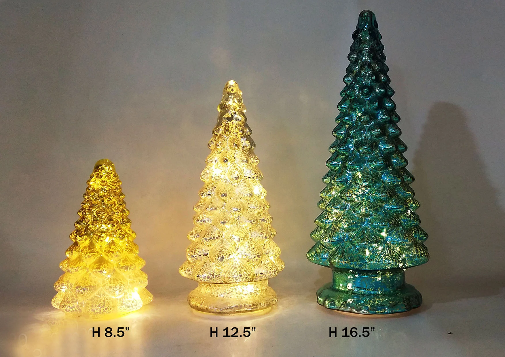 Handmade table decoration glass Christmas tree shaped light led glass tree with 3 sizes