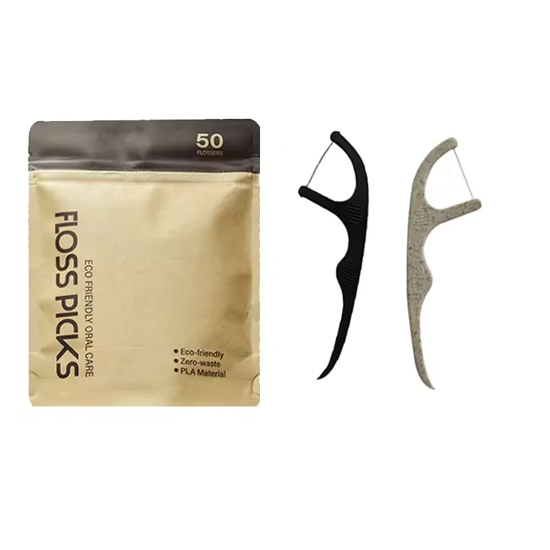 Bulk Eco-Friendly Mint Flavor Tooth Flosser 50 Picks Silk Dental Flossing Toothpick Made Charcoal Bamboo Oral Care PTFE Material