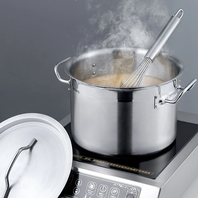 Commercial Cooking Tools Short Body Portable Pot Bowl Using 201 Material Stainless Steel Soup Stock Pots With Compound Bottom