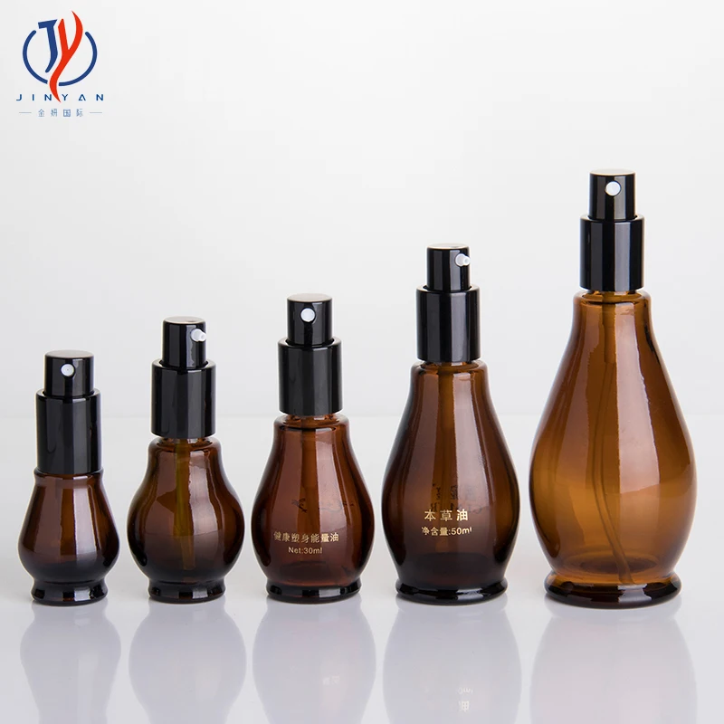 10ml Refillable Press Down Glass Bottle Single Gourd Potbelly Amber Essential Oil Flower Plant Fresh Fragrance Mist Spray Bottle