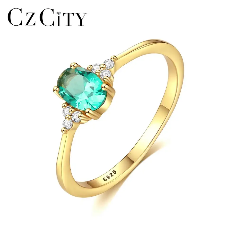 CZCITY Factory Wholesale Engagement Ring 925 Sterling Silver Oval Cut Diamond Ring Female Fine Jewelry Gold Plated Silver Ring
