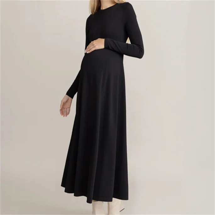 Fashion Custom Crew Neck Long Pullover Woman Tops Black Frock Oversized Lady Dresses Maternity Clothes Womens Knit Sweater Dress
