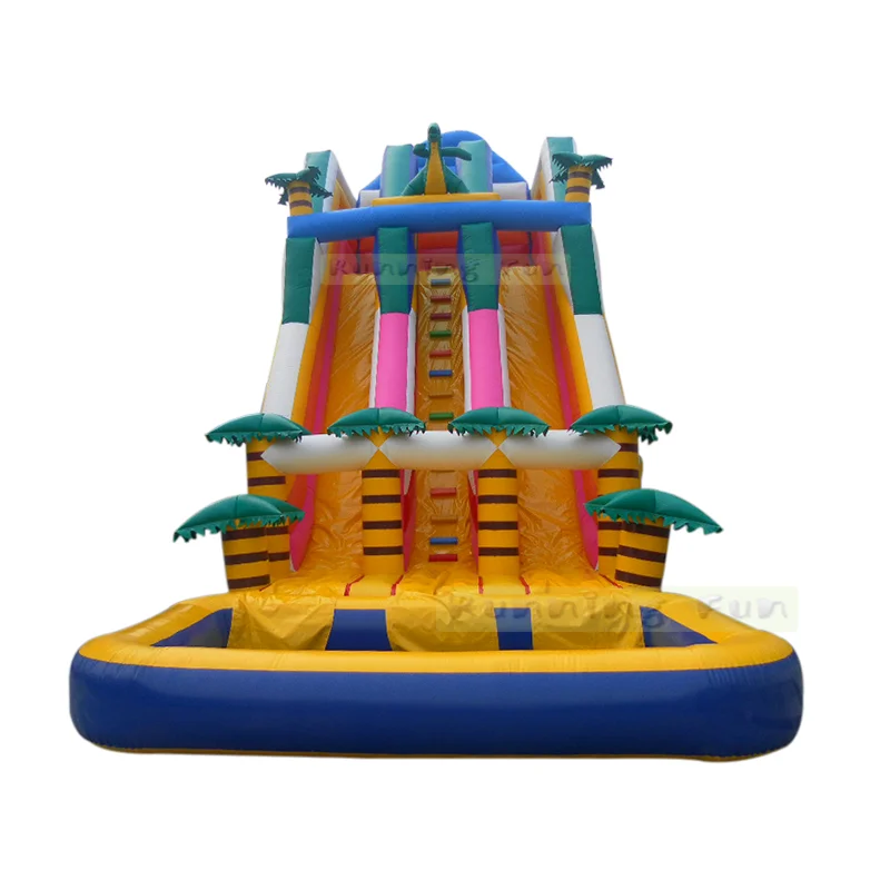 Big Water Slides Manufacturer Air Filled Tropical Palm Tree Inflatable Water Slide Large Inflatable Slide With pool For Sale