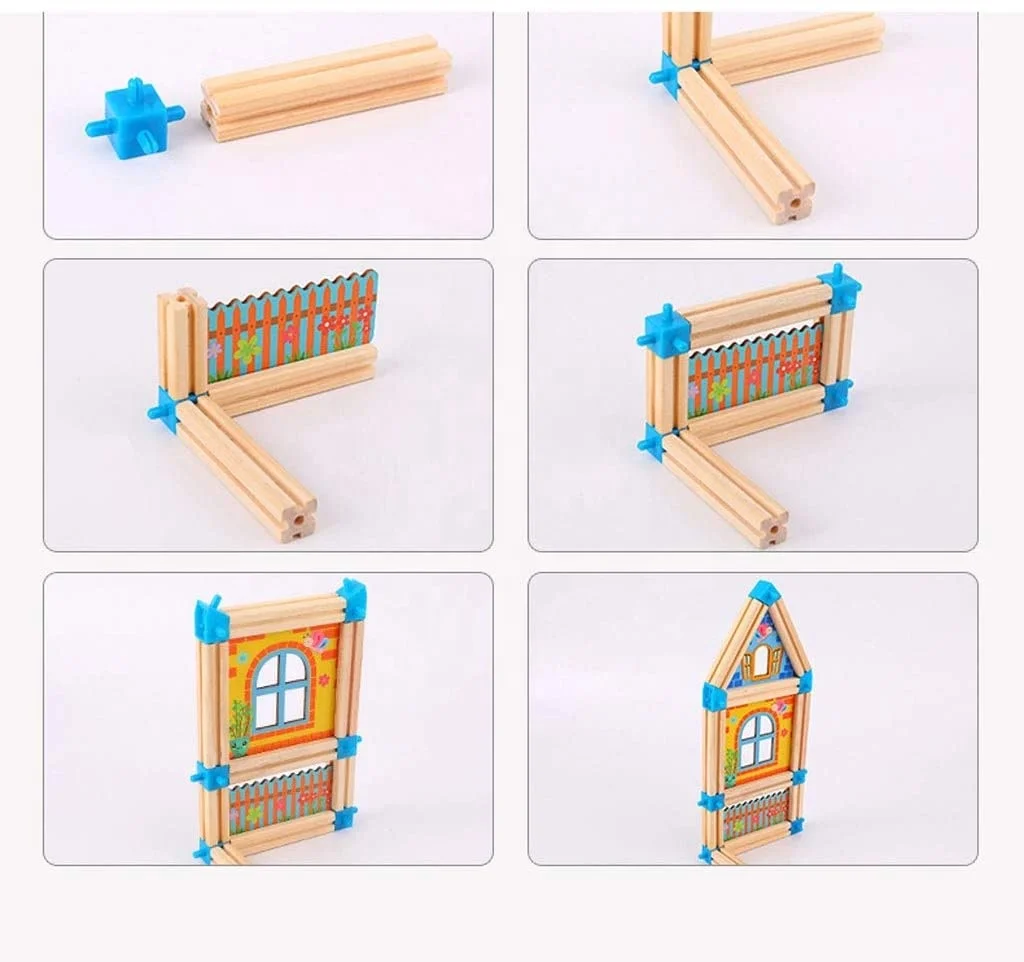 Wooden Castle Dollhouse with 2 People DIY Architecture Model Set Pretend Play Educational Toys