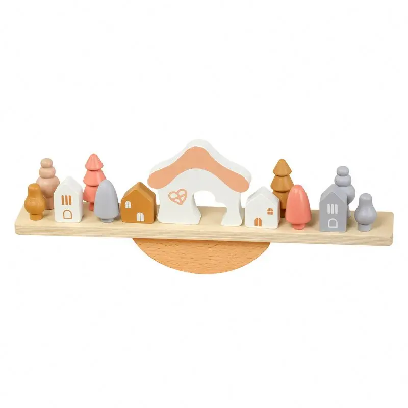 A Wooden Balance Toy Rainbow House Little Tree Blocks Seesaw Game Children Balancing Building Blocks Kids Educational Wooden Toy