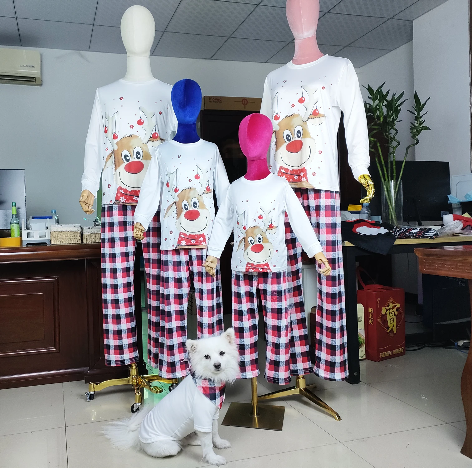 New Christmas Elk Printed Parent-child Long Sleeve Pajamas Knitted Cotton Homewear Pajamas Set A large number of stocks