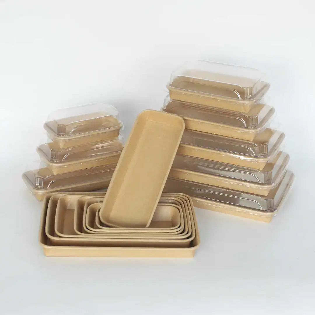 Biodegradable Custom Food Packaging Take Away To Go Kraft Paper Lunch Charcuterie Box Container With Plastic Lids